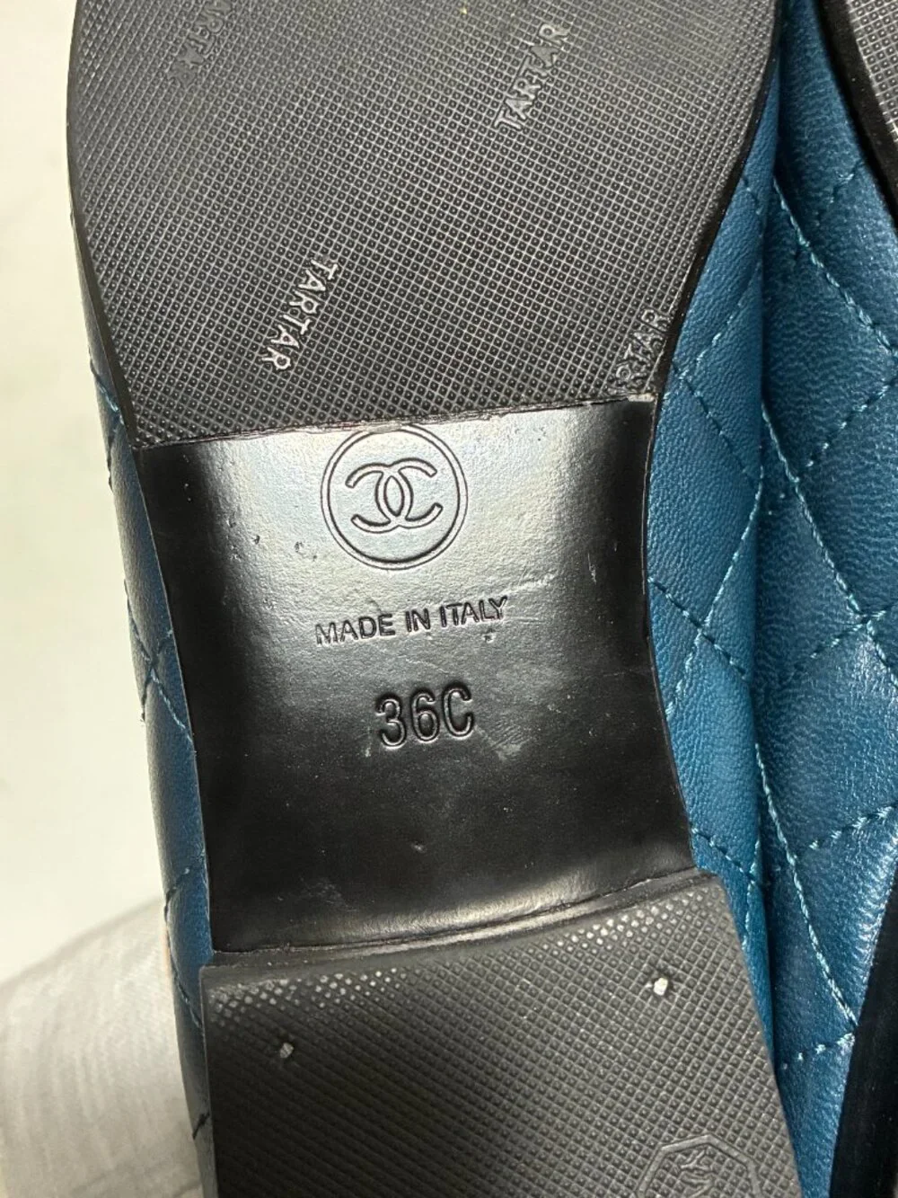 Chanel Blue Jeans Navy Cushioned Leather Ballet Flats 36
